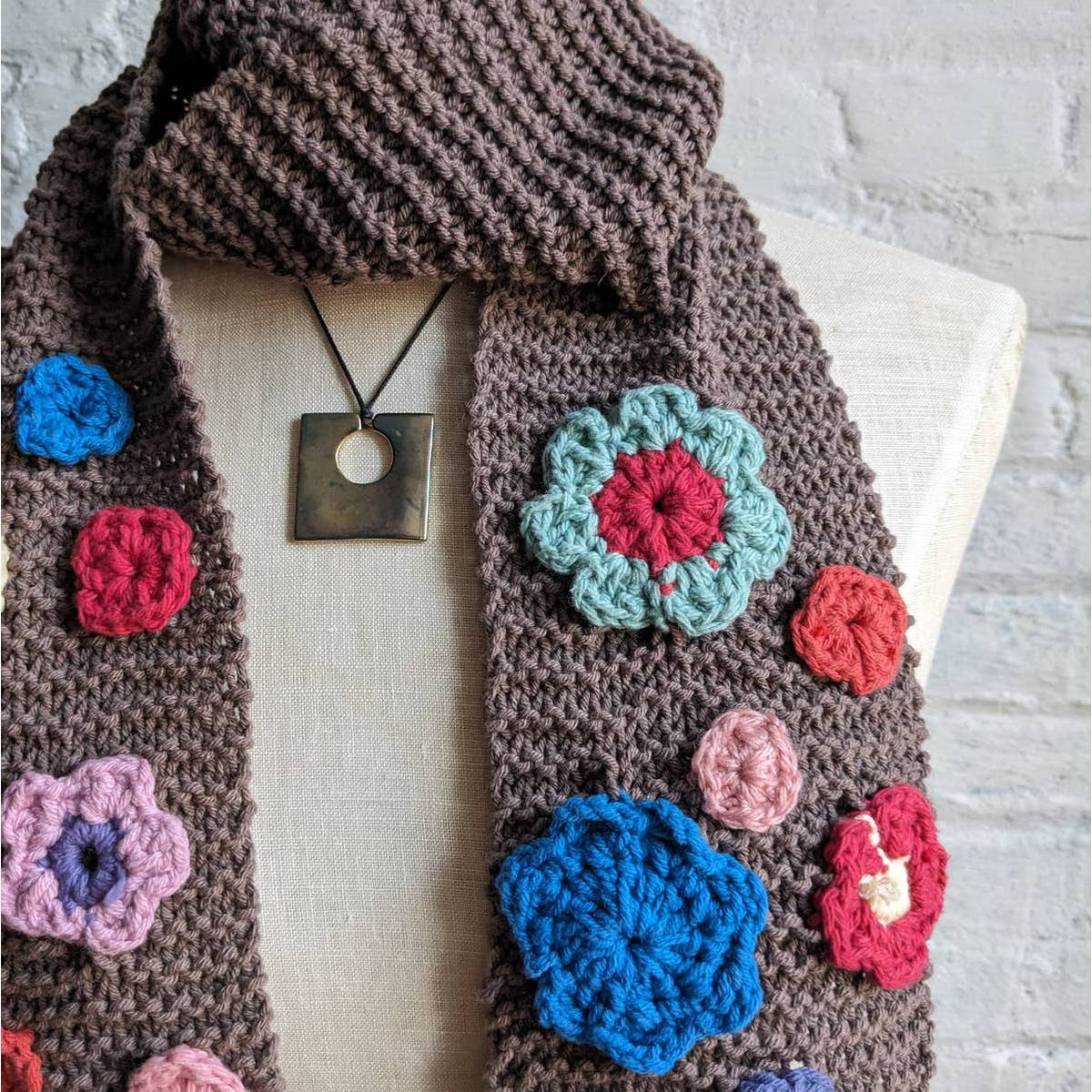 Y2K Vintage Kawaii Floral Chunky Knit Crochet Fairycore Scarf Kidcore ...