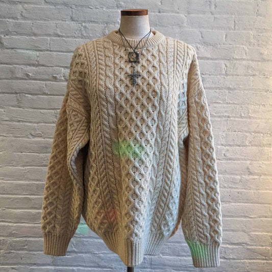 Vintage Chunky Cable Knit Wool Grandpa Sweater Minimalist Grunge Earthtone Top