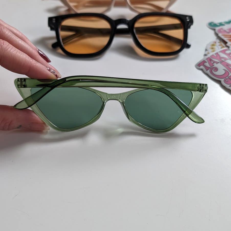 Y2K Barbie Festival Retro 60s style CatEye Sunglasses Muted Green Sunnies Shades