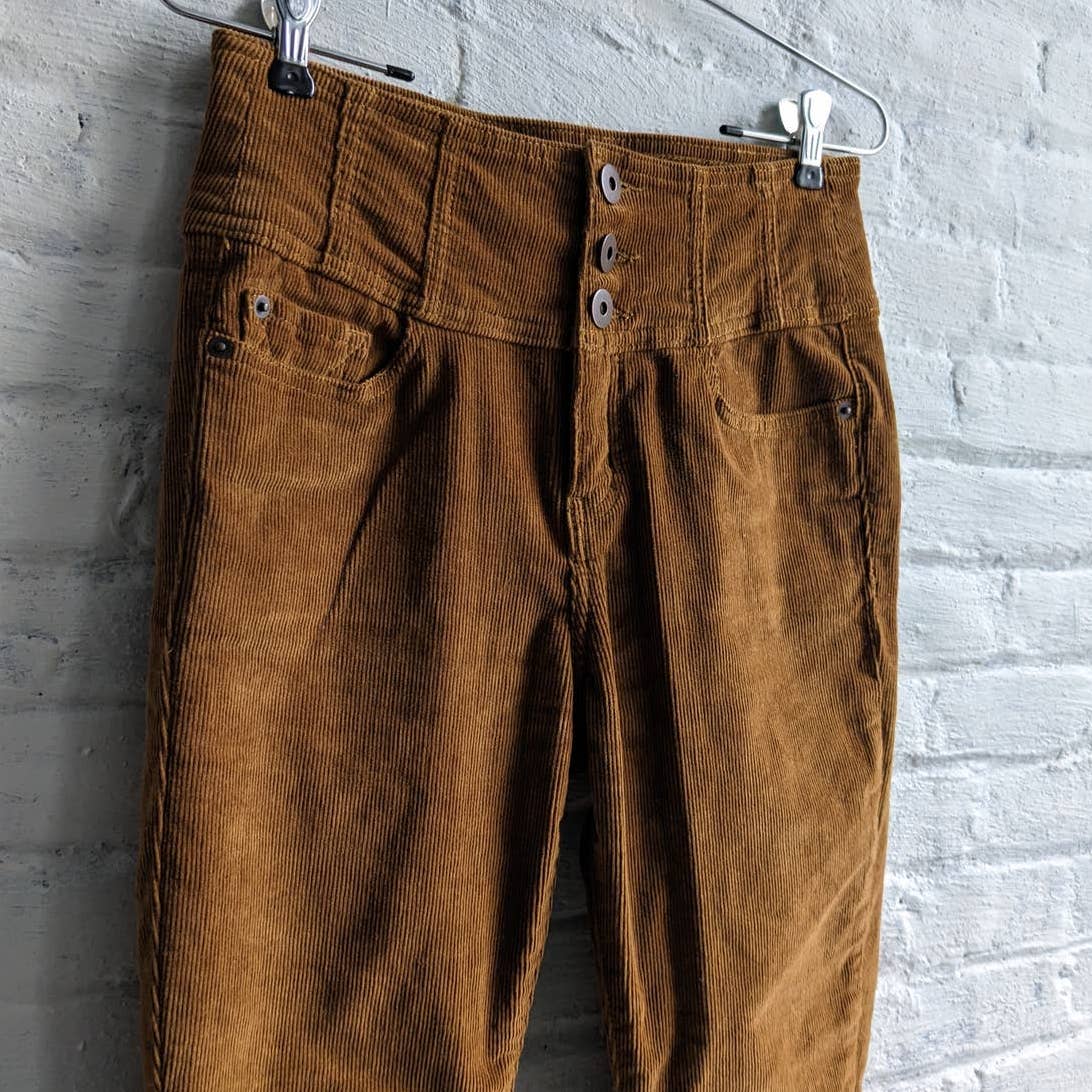 Retro 70s Corduroy Rusty Red Brown Pants High Rise Sculpting Skinny Jeans