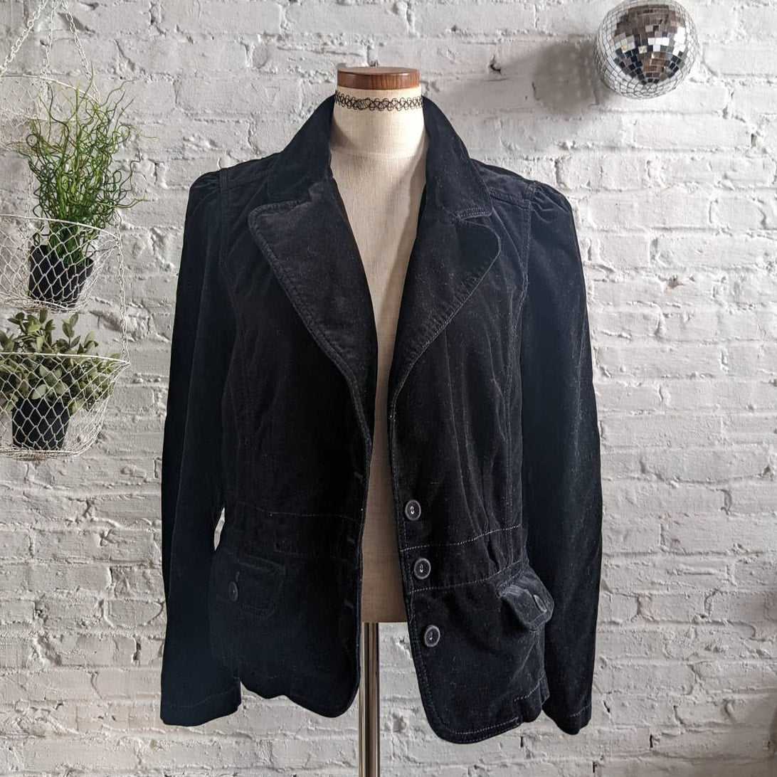 Y2K Black Velvet Jacket Black Spring Jacket Gothic Blazer Whimsygoth Chic Medium