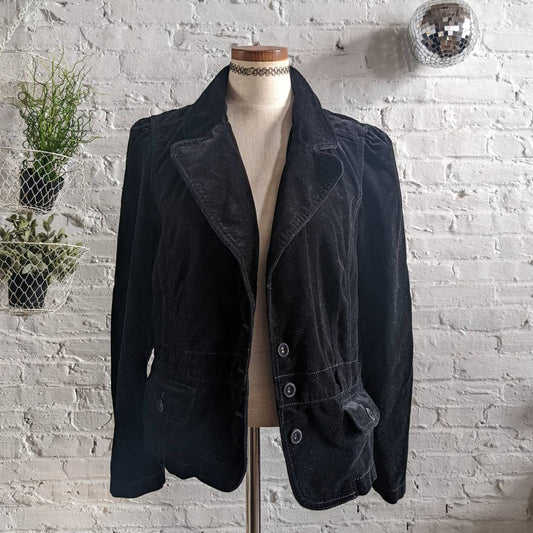 Y2K Black Velvet Jacket Black Spring Jacket Gothic Blazer Whimsygoth Chic Medium