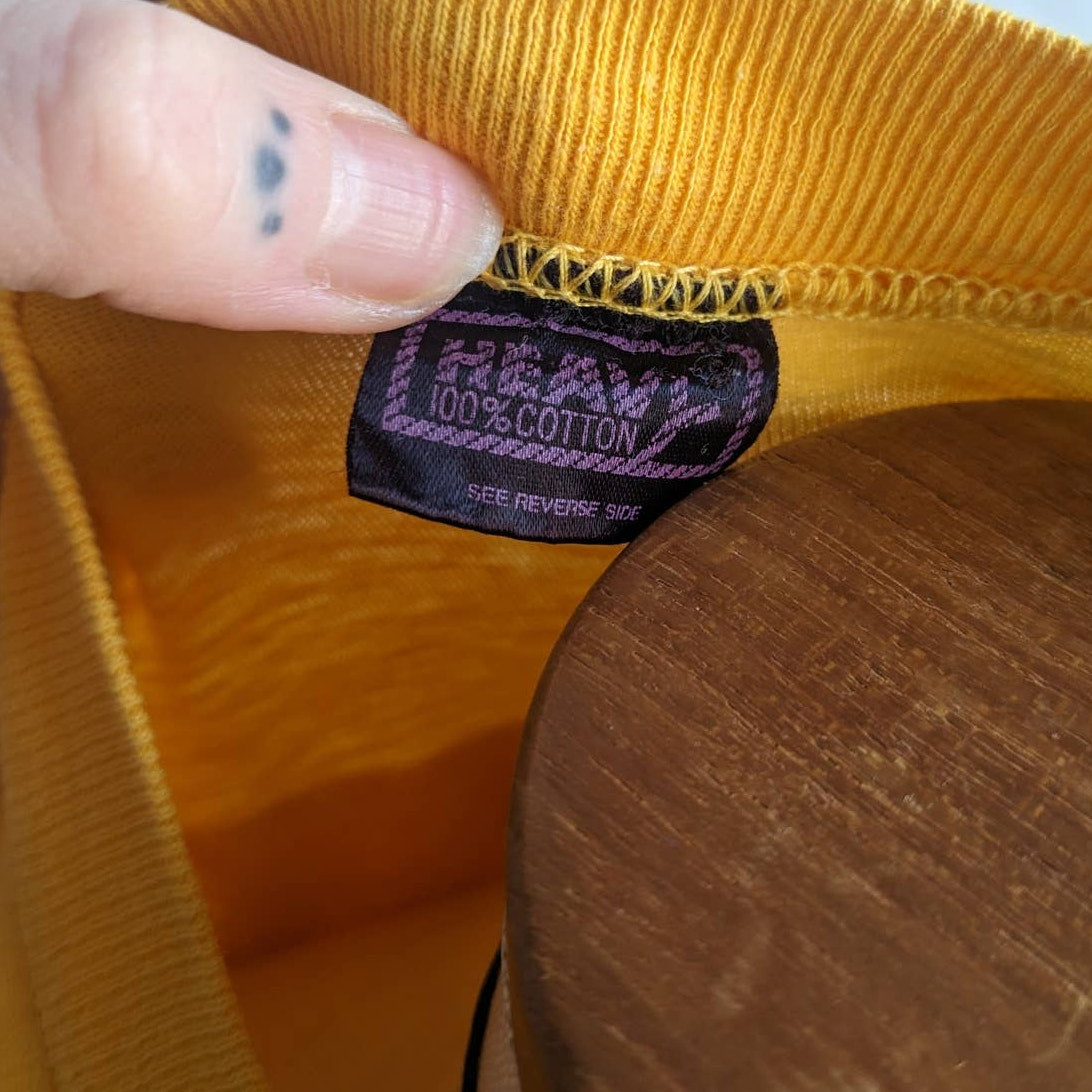 Vintage Yellow Crewneck Longsleeve Tee Thrashed Print Single Stitch Tshirt Top