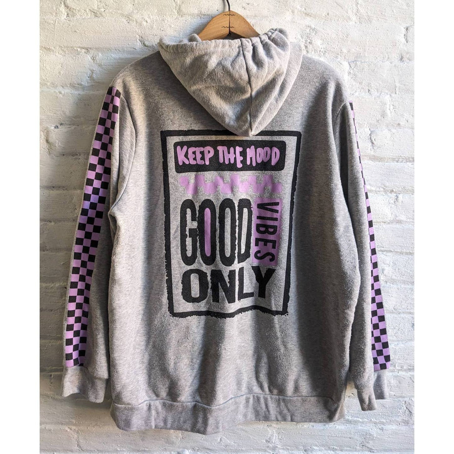 Y2K Vintage Oversize Streetwear Check Skater Sweatshirt Good Vibes Sweater Top