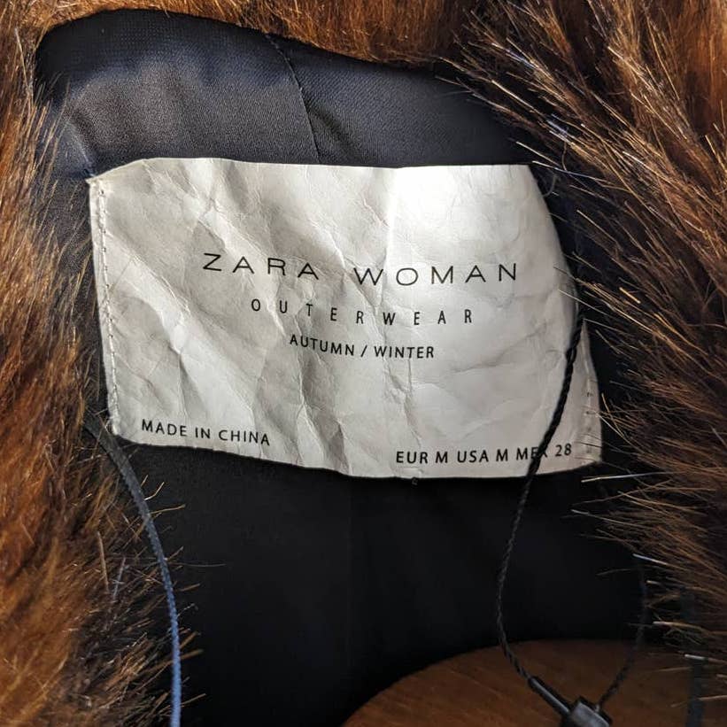 ZARA Rusty Red Brown Shaggy Fur Coat Retro 70s Vegan Furry Penny Lane Jacket