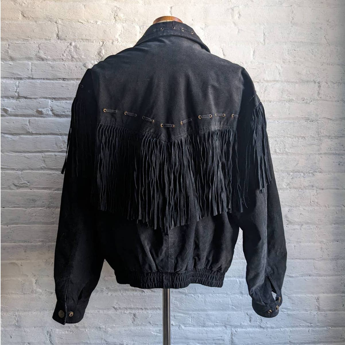 Vintage Black Suede Leather Fringe Biker Jacket Western Genuine Leather Coat