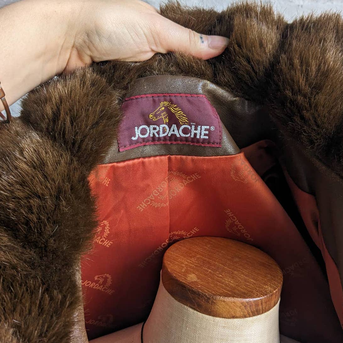 70s Vintage Jordache Brown Fur Minimalist Furry Faux Mink Bomber Jacket Coat