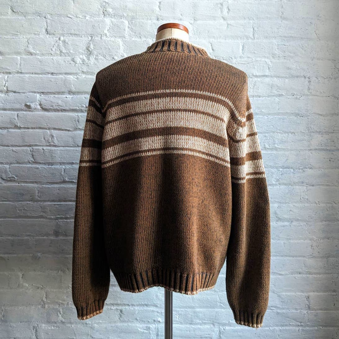 Pendleton Striped Grunge Grandpa Sweater Chunky Knit Minimalist Earthtone Top