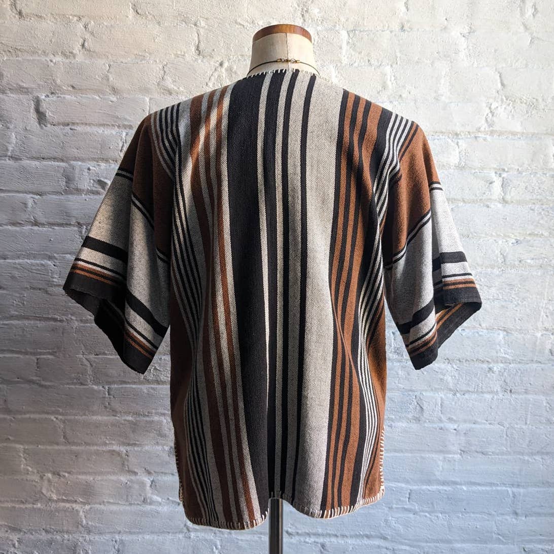 Vintage Boho Striped Groovy Hippie Top Handsewn Woven Rasta Knit Retro Shirt