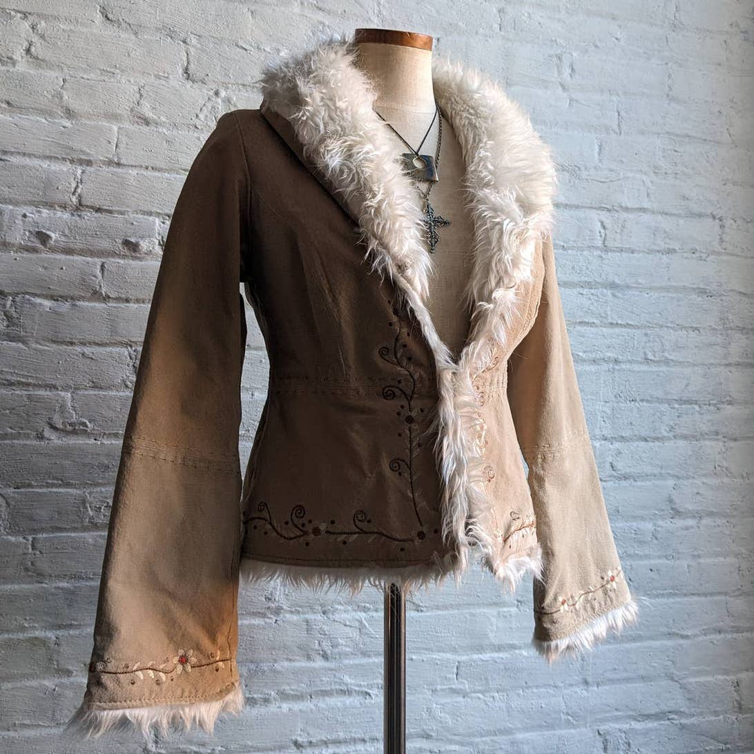 Y2K Vintage 70s style Penny Lane Shaggy Suede Fur Coat Embroidered Afghan Jacket