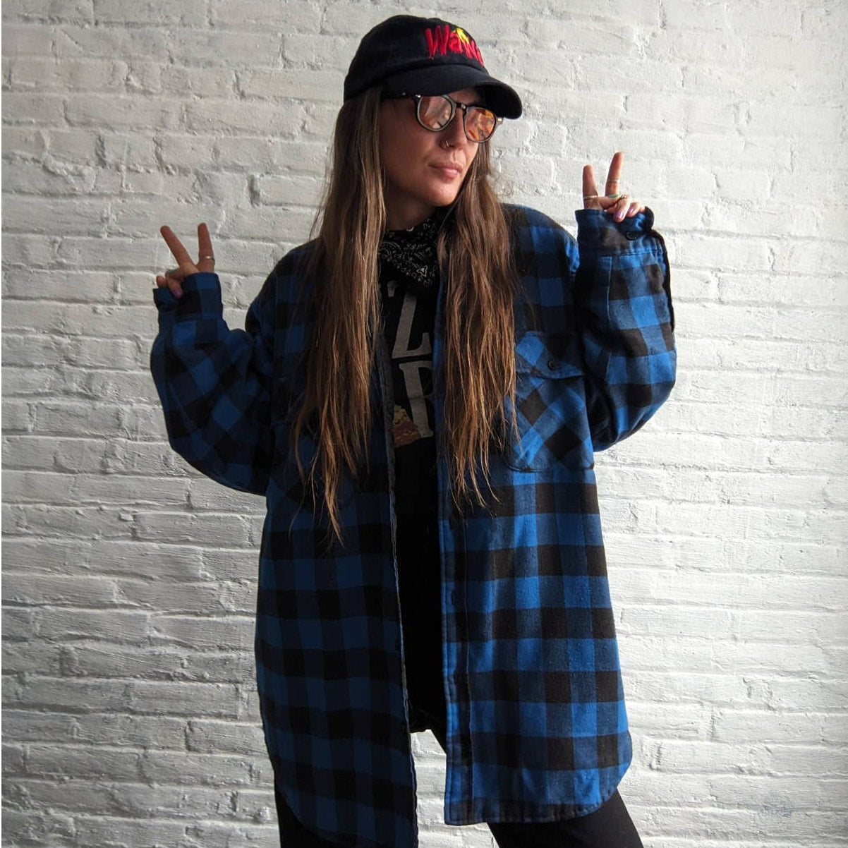 Y2K Vintage Blue Plaid Flannel Utility Blanket Thermal Oversize Coat Jacket