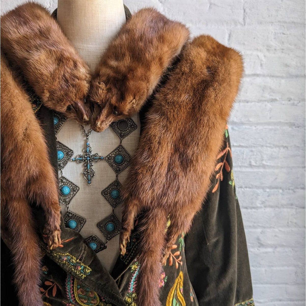 Vintage Mink Fur Stole Full Body Real Fur Shrug Luxury Scarf Shawl Furry Collar