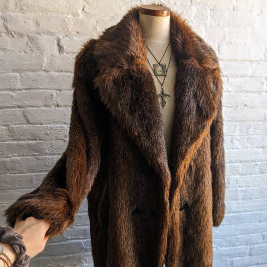 ZARA Rusty Red Brown Shaggy Fur Coat Retro 70s Vegan Furry Penny Lane Jacket