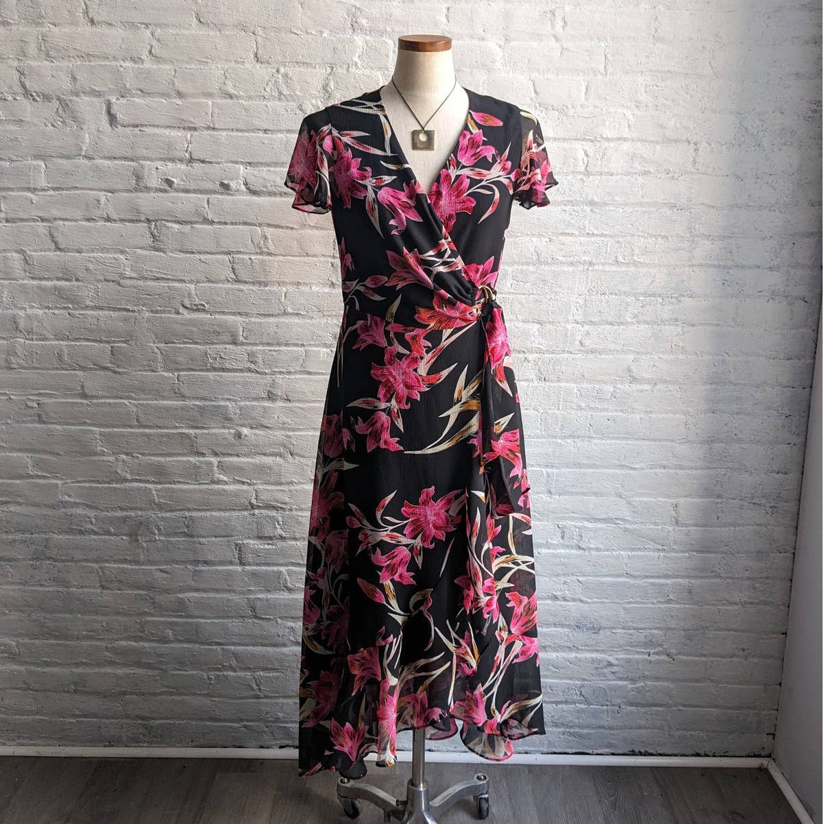 Joseph Ribkoff Black Floral Maxi Dress Flowy Ruffle Boho Chic Fairycore Dress