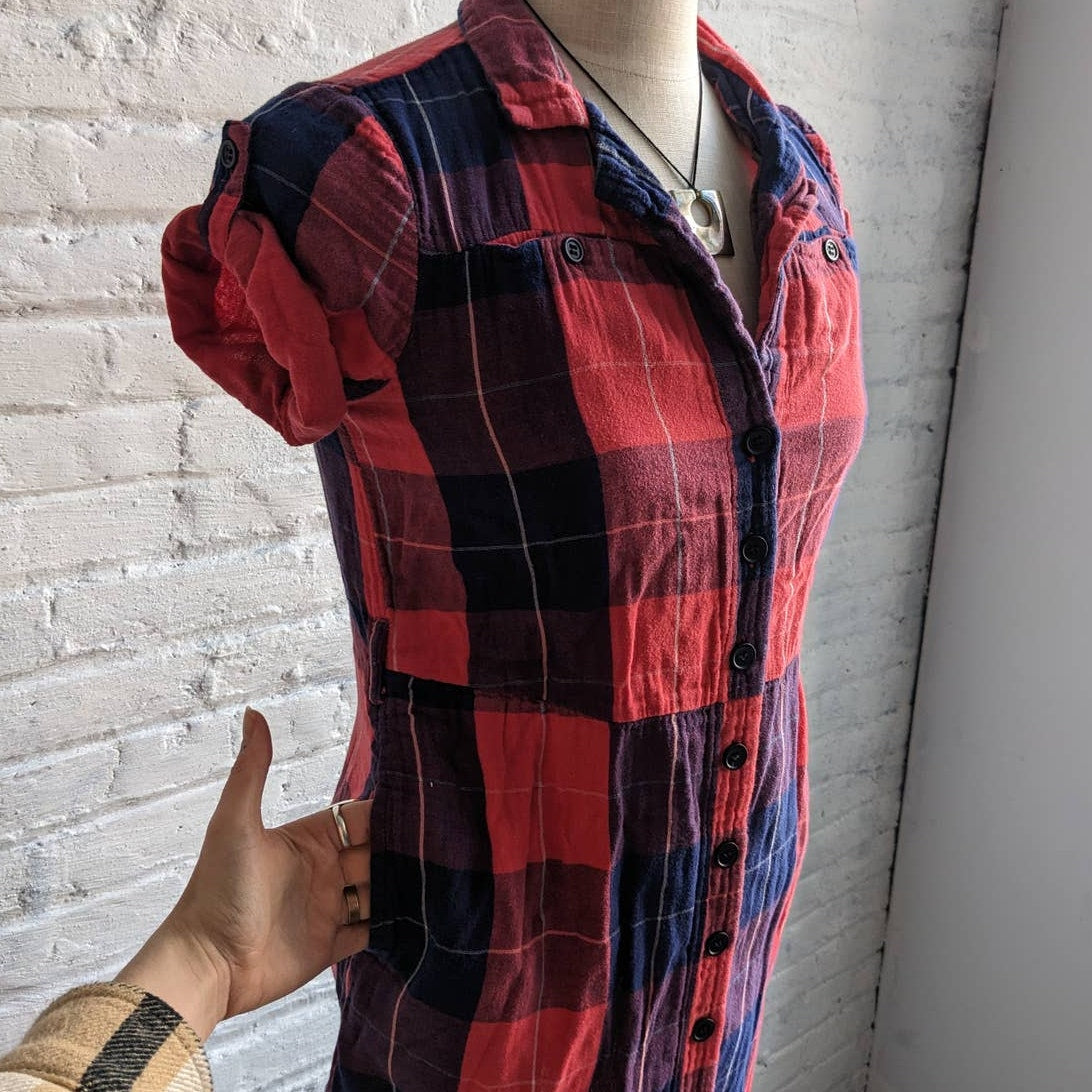 Urban Outfitters Red Plaid Dress Y2K Western Cowgirl Classic Flannel Shirt Dress
