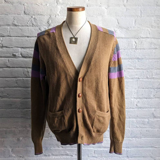 90s Vintage Chunky Knit Striped Grandpa Cardigan Nerdcore Light Academia Sweater
