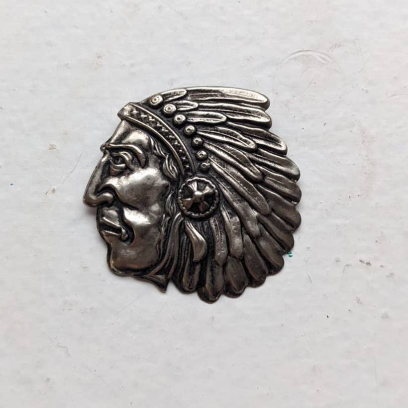 Vintage Southwest Americana Warrior Silver Pin Tribal Native Indigenous Brooch