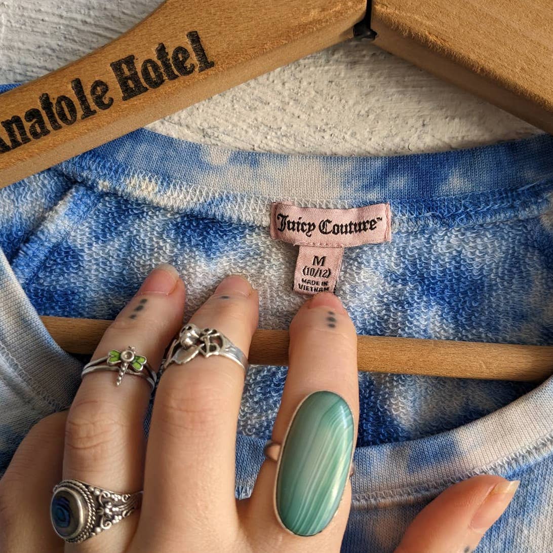 Y2K Vintage Juicy Couture Trippy Zebra Roses Cheetah Glitter Print Tie Dye Top