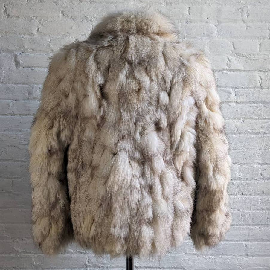 60s 70s Vintage Fluffy Furry Genuine Fox Fur Oversize Jacket Fox Tail Scarf Coat
