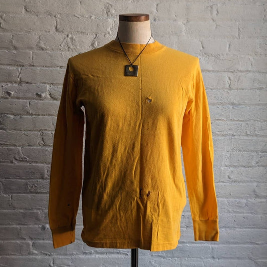 Vintage Yellow Crewneck Longsleeve Tee Thrashed Print Single Stitch Tshirt Top