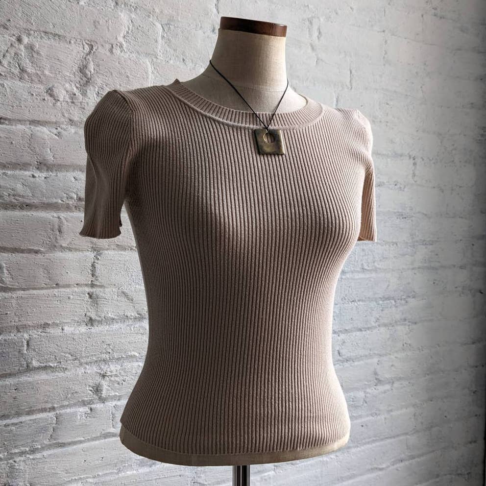 Y2K Minimalist Classic Neutral Ribbed Top Bodycon Babydoll Earth Tone Shirt