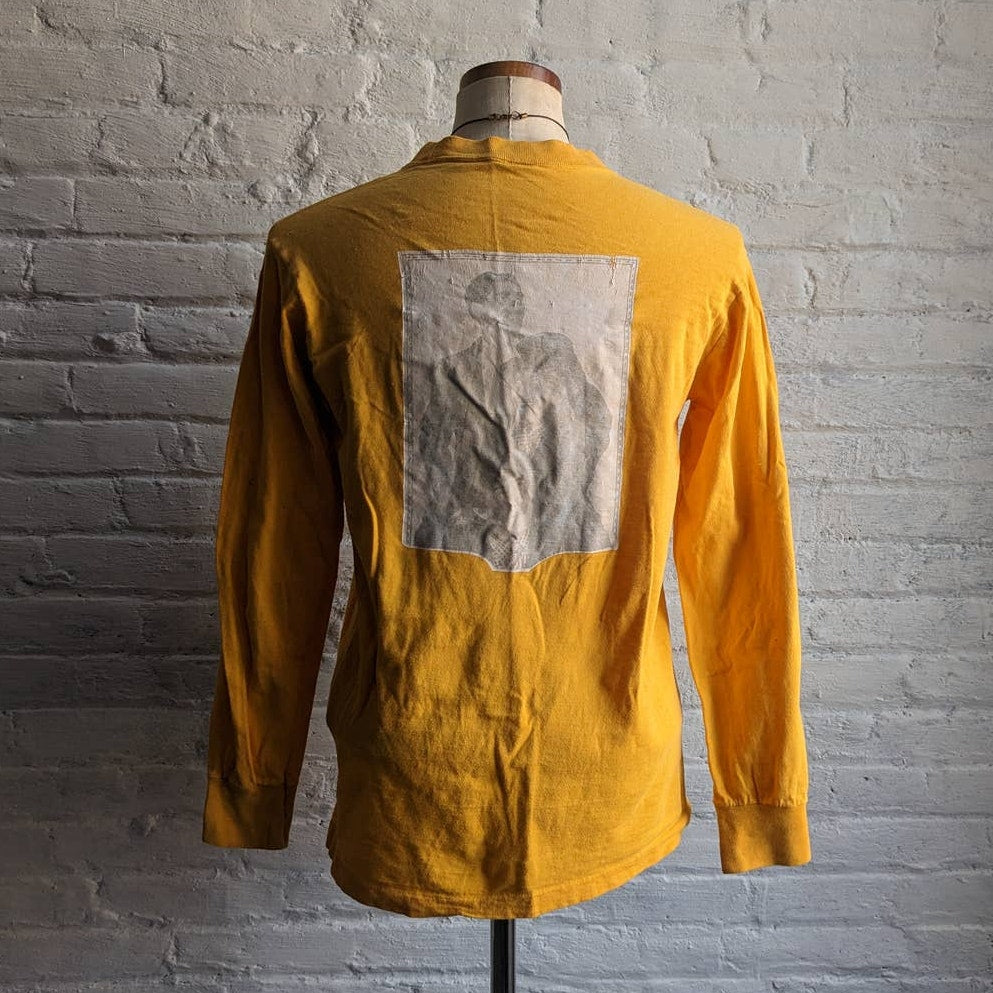 Vintage Yellow Crewneck Longsleeve Tee Thrashed Print Single Stitch Tshirt Top