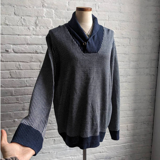 Vintage Minimalist Oversize Navy Grandpa Knit Sweater Cozy Grannycore Preppy Top