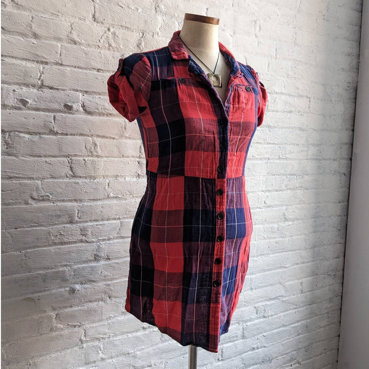 Urban Outfitters Red Plaid Dress Y2K Western Cowgirl Classic Flannel Shirt Dress