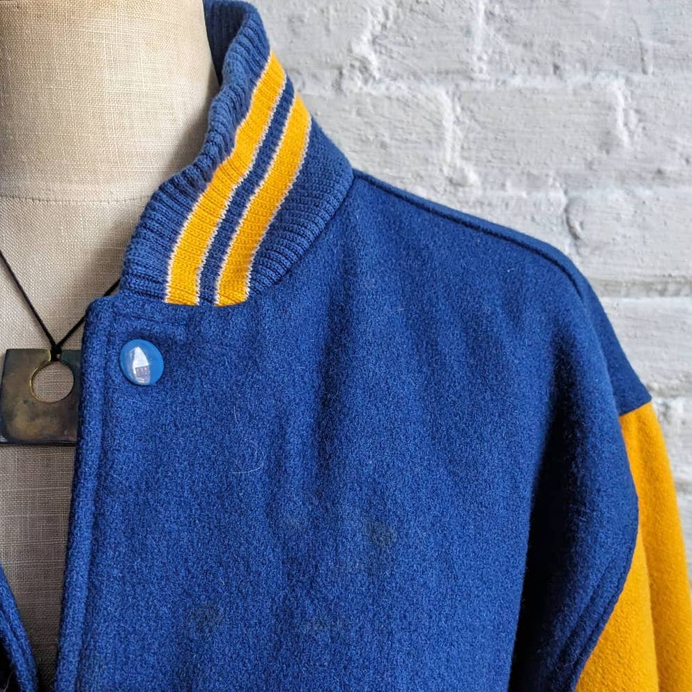 90s Vintage Embroidered Wool Varsity Bomber Letterman Colorblock Striped Jacket