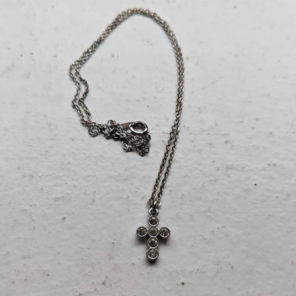 Vintage Southwest Diamond Cross Pendant Celtic Fairy Necklace Americana Jewelry