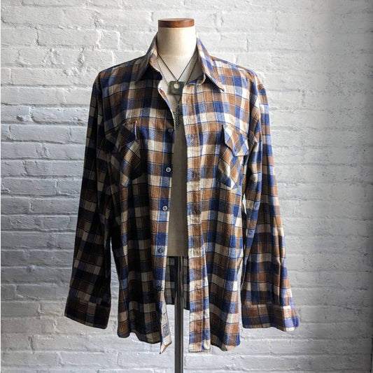 Vintage Oversize Boyfriend Plaid Flannel Dark Academia Grunge Earthy Forest Top