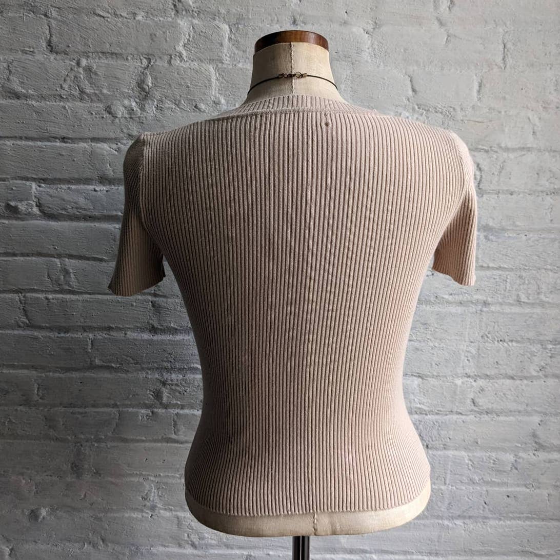 Y2K Minimalist Classic Neutral Ribbed Top Bodycon Babydoll Earth Tone Shirt