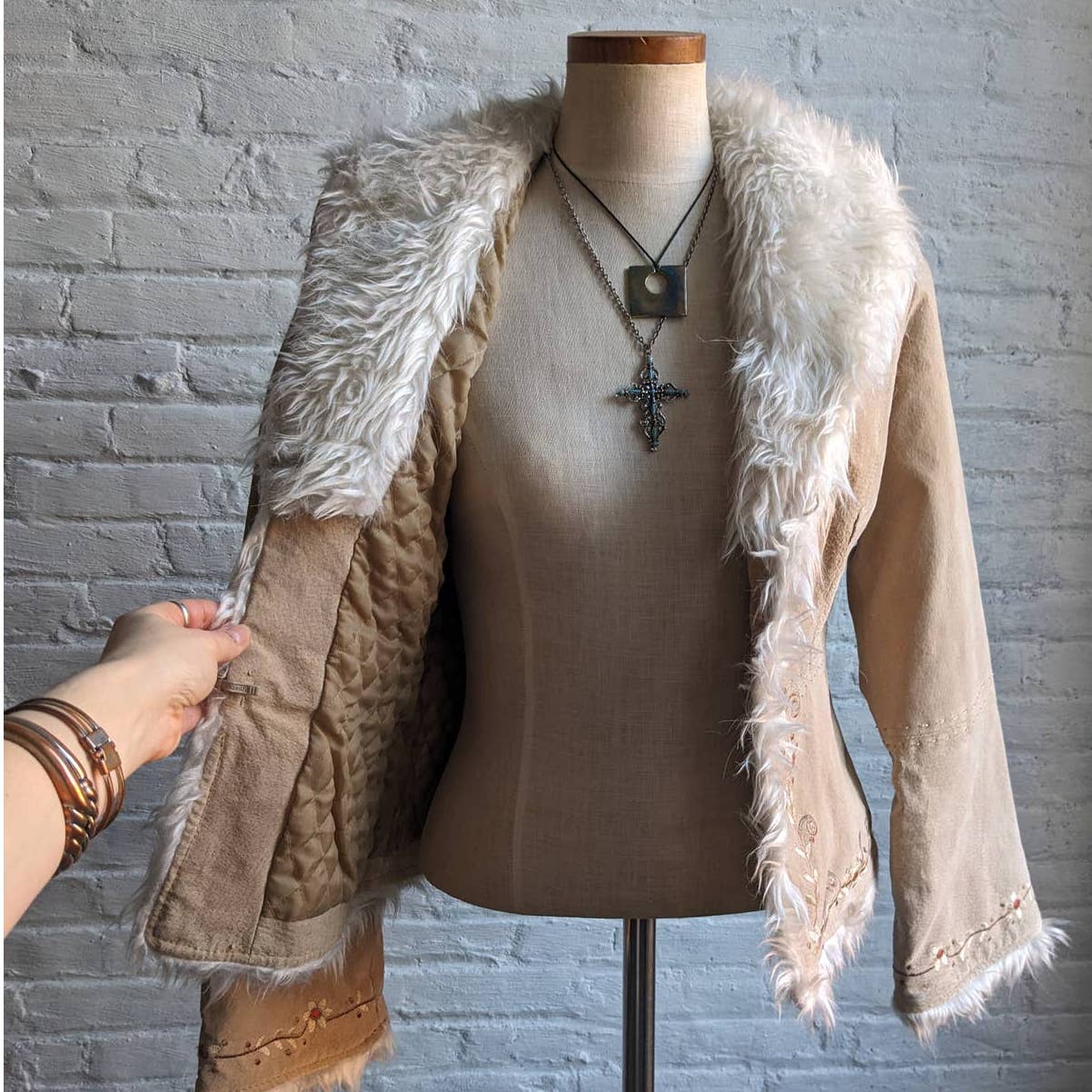 Y2K Vintage 70s style Penny Lane Shaggy Suede Fur Coat Embroidered Afghan Jacket