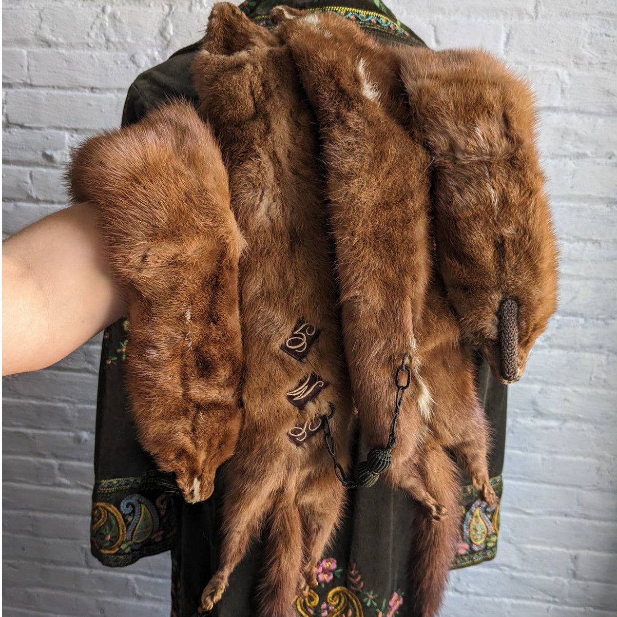 Vintage Mink Fur Stole Full Body Real Fur Shrug Luxury Scarf Shawl Furry Collar