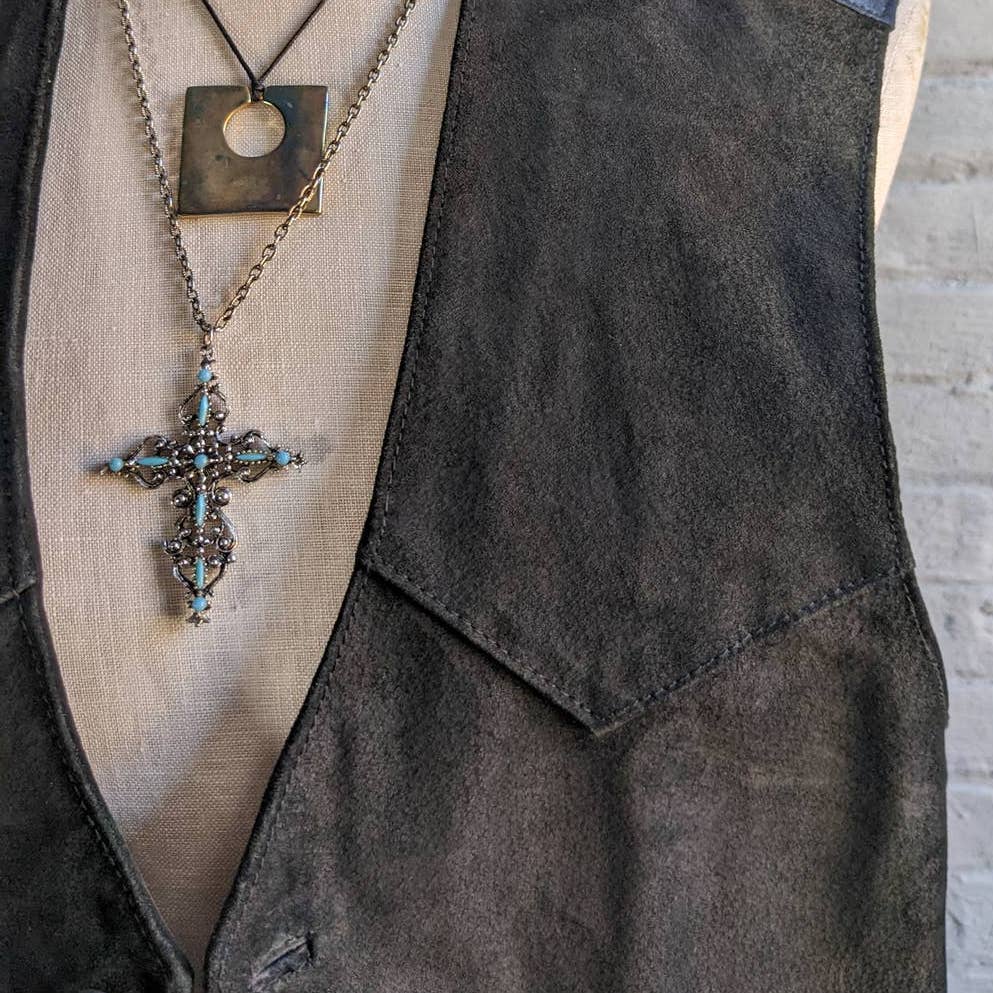 Vintage Black Genuine Leather Biker Vest Grunge Goth Moto Western Motorcycle Top