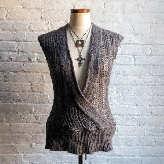 ZARA Minimalist Fuzzy Knit Mohair Wool Sweater Vest Preppy Dark Academia Top