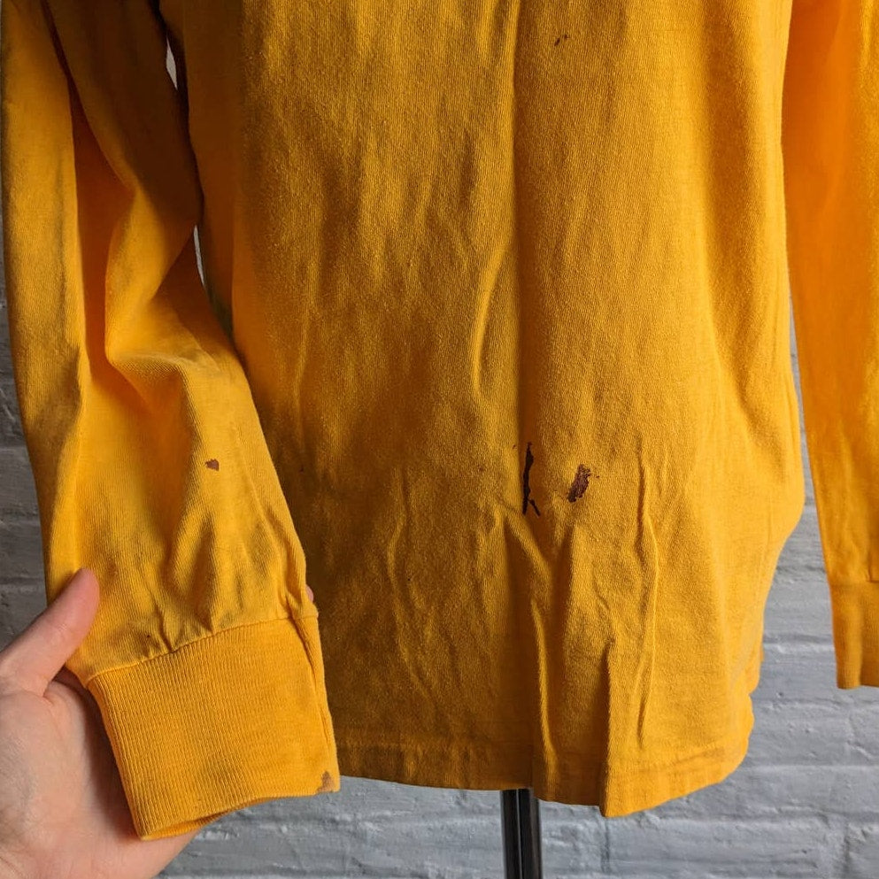 Vintage Yellow Crewneck Longsleeve Tee Thrashed Print Single Stitch Tshirt Top