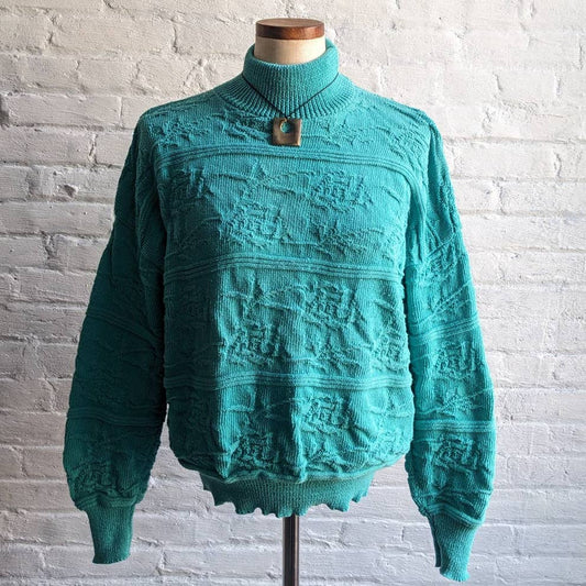 90s Vintage Floral Minimalist Chunky Cable Knit Sweater Oversize Turtleneck Top