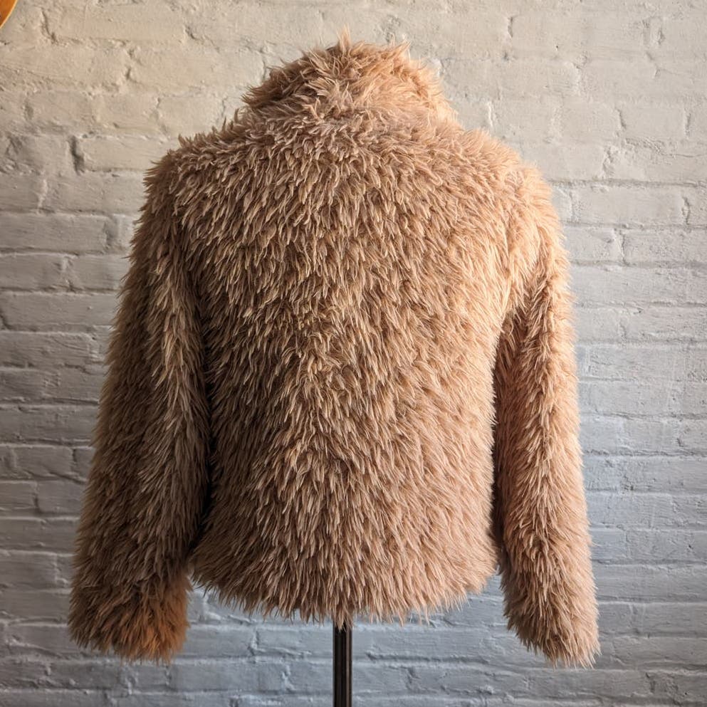 Y2K Vintage Fuzzy Cropped Penny Lane Jacket Minimalist Boho Neutral Sweater Coat