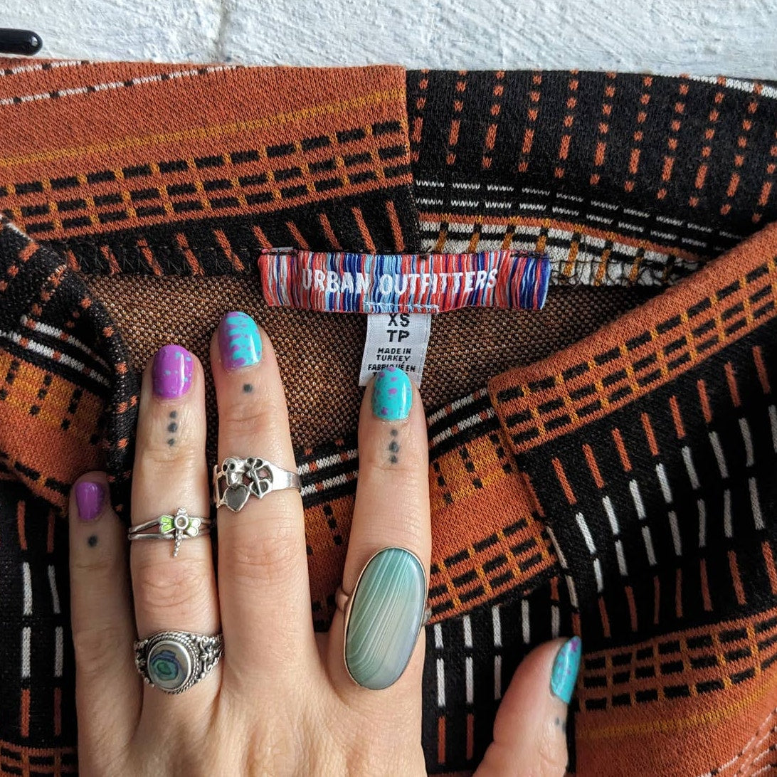 Urban Outfitters Retro Highwaist Flares Rust Earthtone Psychedelic Striped Pants