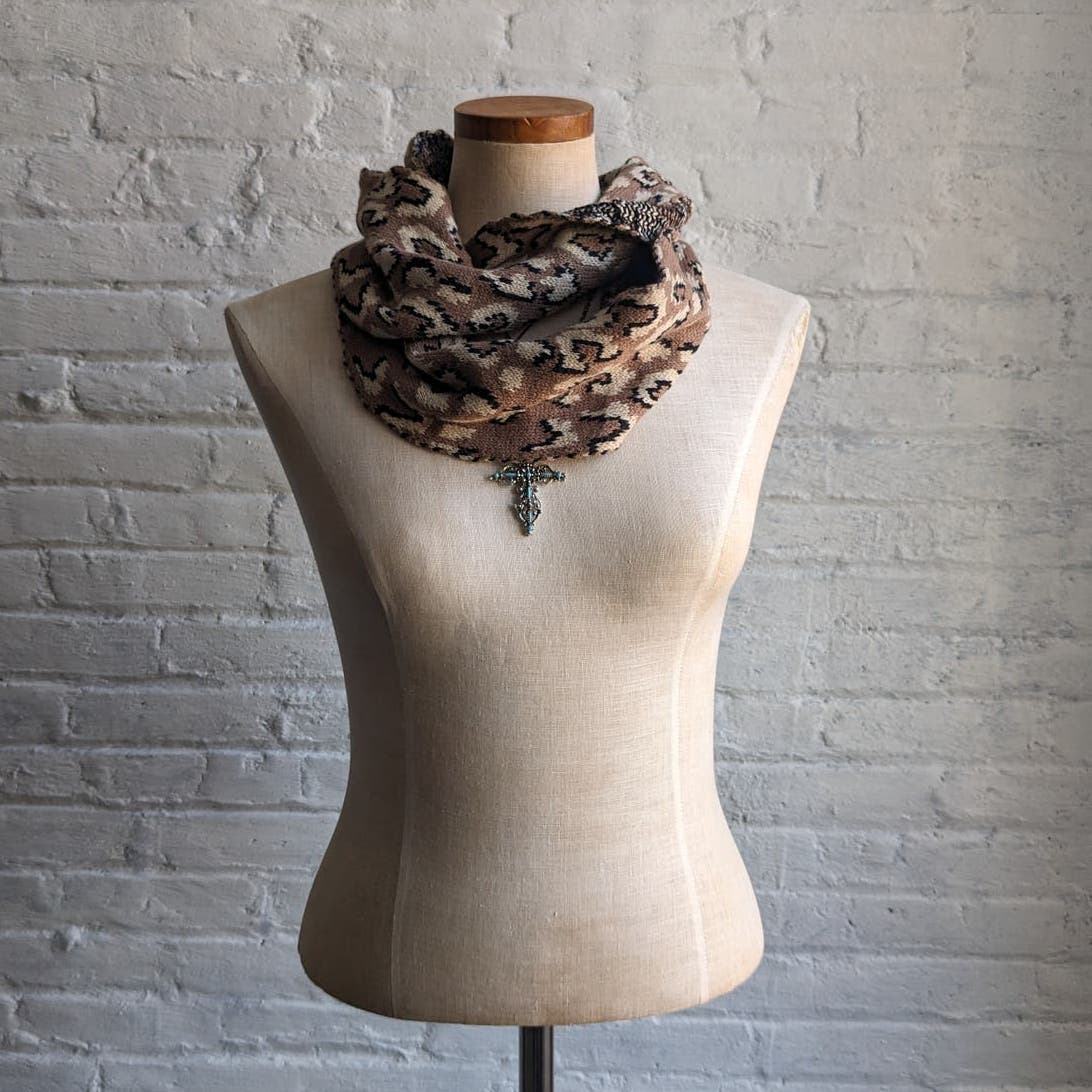 Y2K Vintage Oversize Chunky Knit Leopard Cheetah Animal Print Longline Scarf