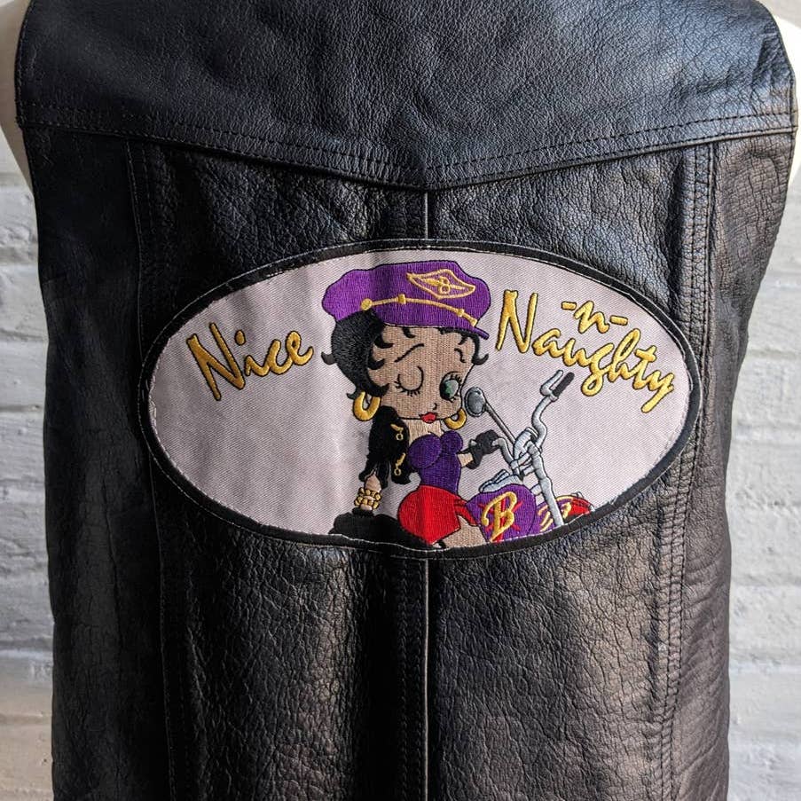 Vintage Betty Boop Leather Biker Vest Genuine Grunge Moto Western Motorcycle Top