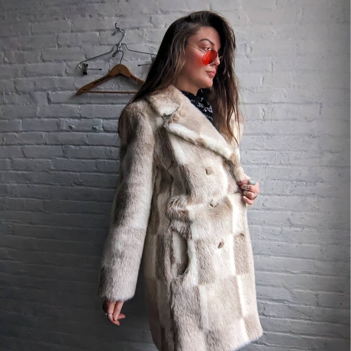 70s Vintage Patchwork Vegan Fur Coat Shaggy Retro Mob Wife Penny Lane Jacket