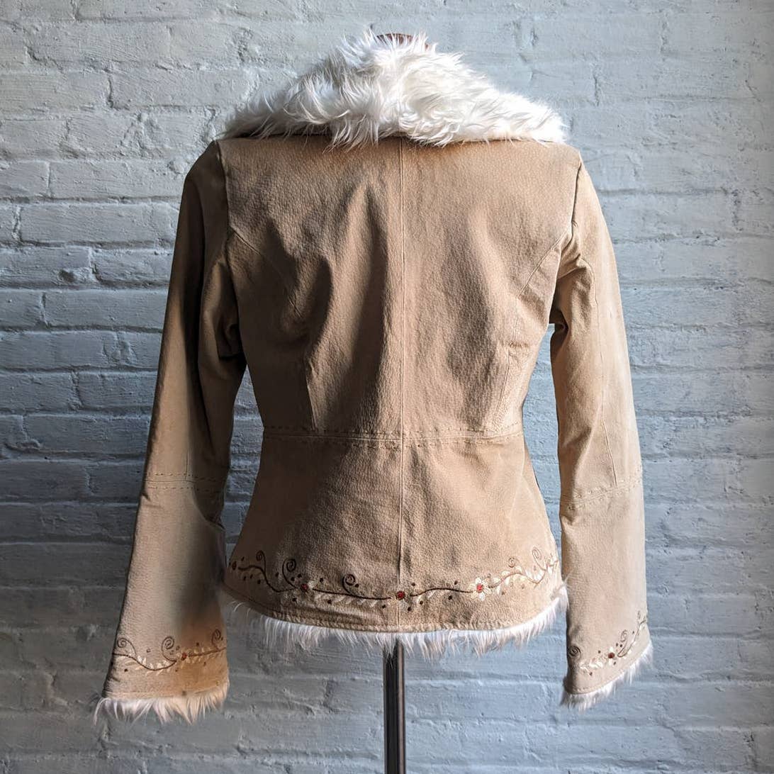 Y2K Vintage 70s style Penny Lane Shaggy Suede Fur Coat Embroidered Afghan Jacket