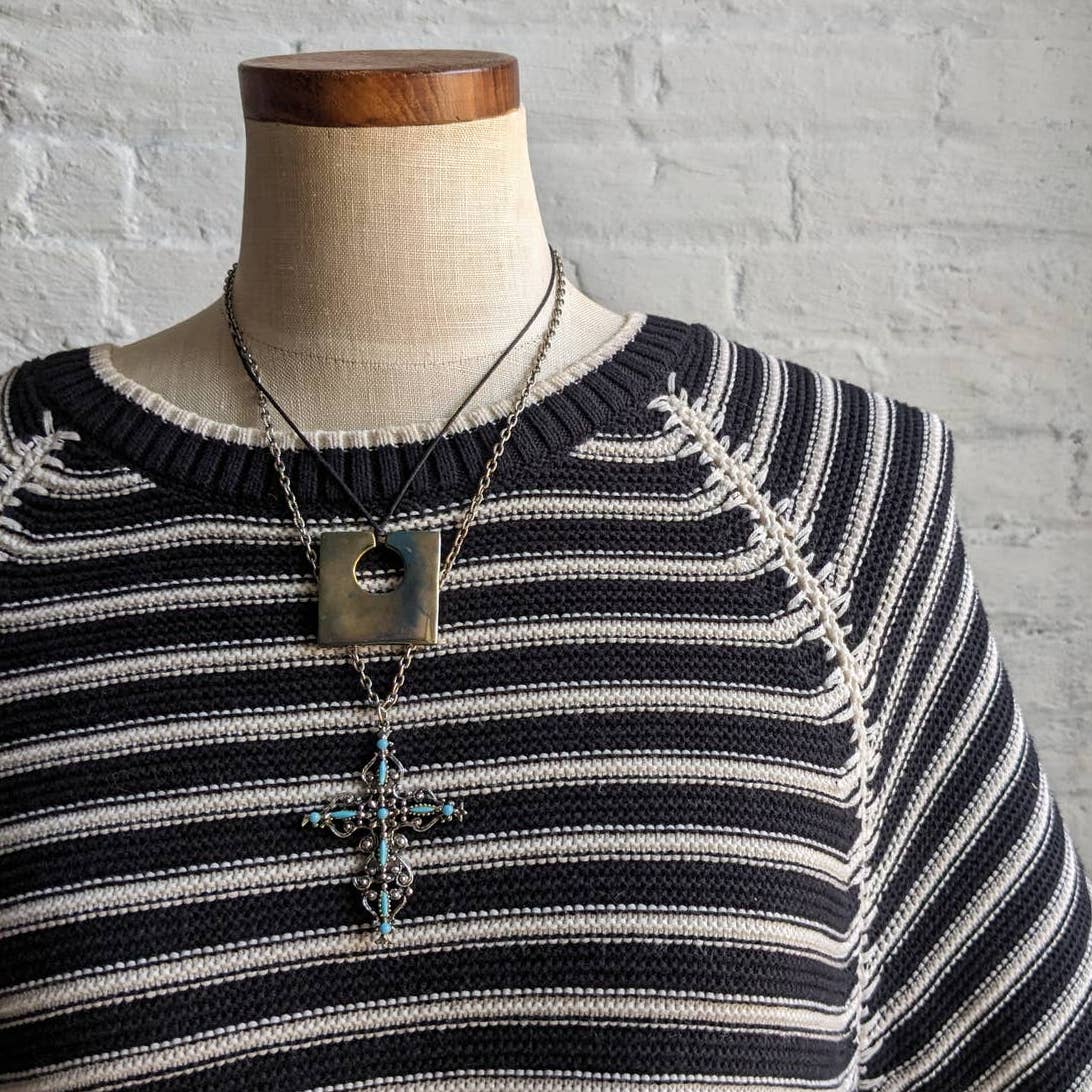 Vintage Chunky Knit Striped Cozy Sweater Minimalist Embroidered Slouchy Y2K Top