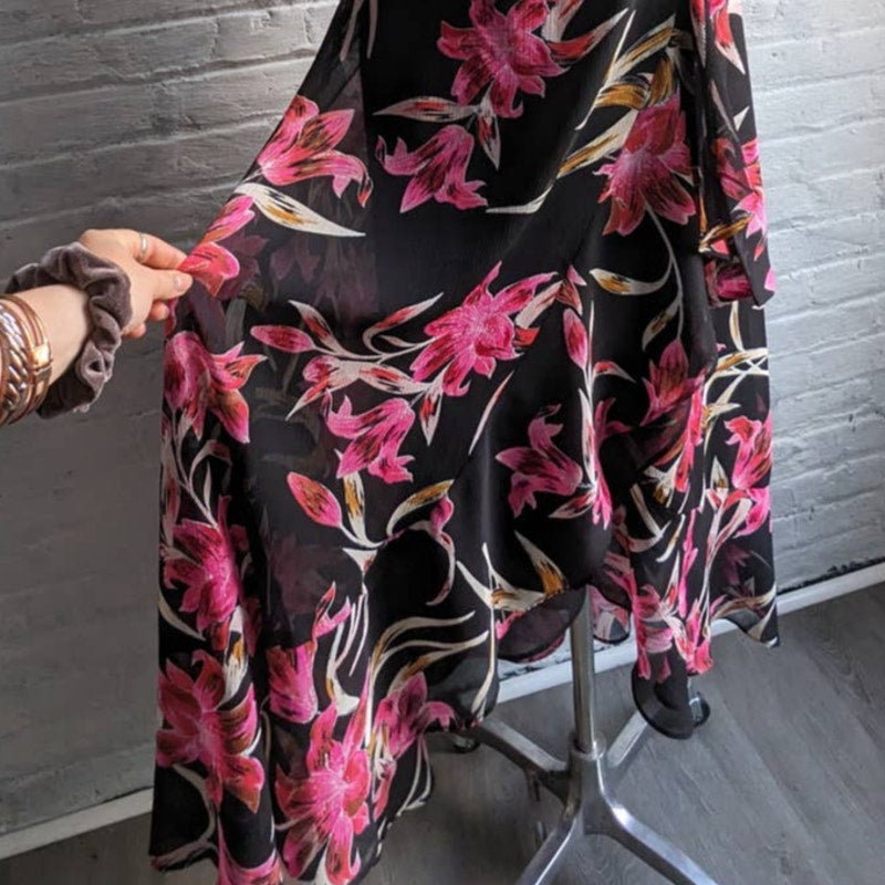 Joseph Ribkoff Black Floral Maxi Dress Flowy Ruffle Boho Chic Fairycore Dress