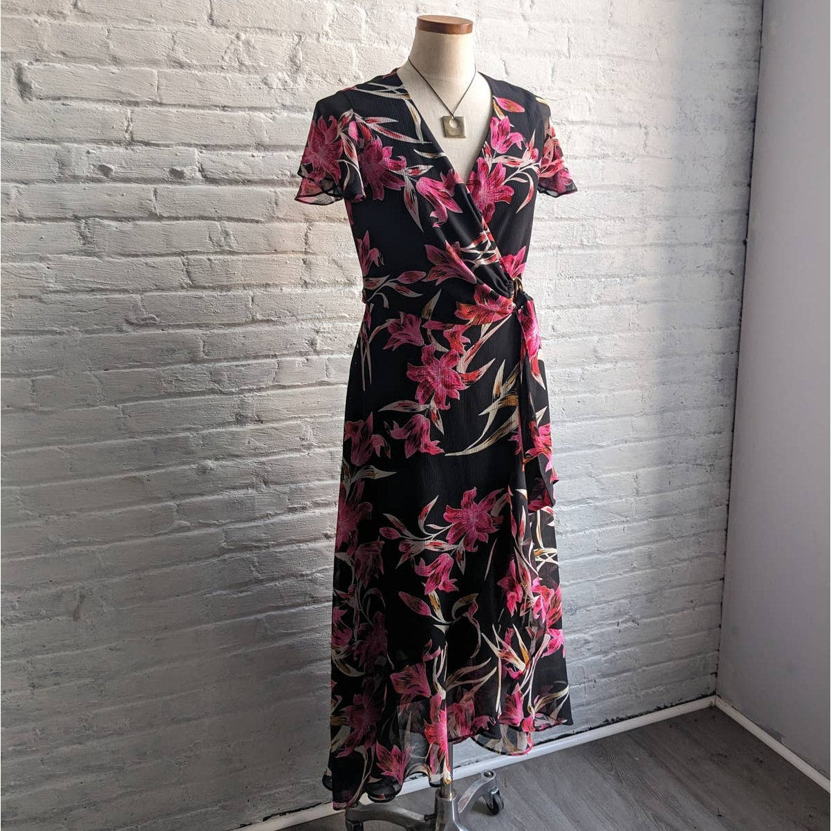 Joseph Ribkoff Black Floral Maxi Dress Flowy Ruffle Boho Chic Fairycore Dress