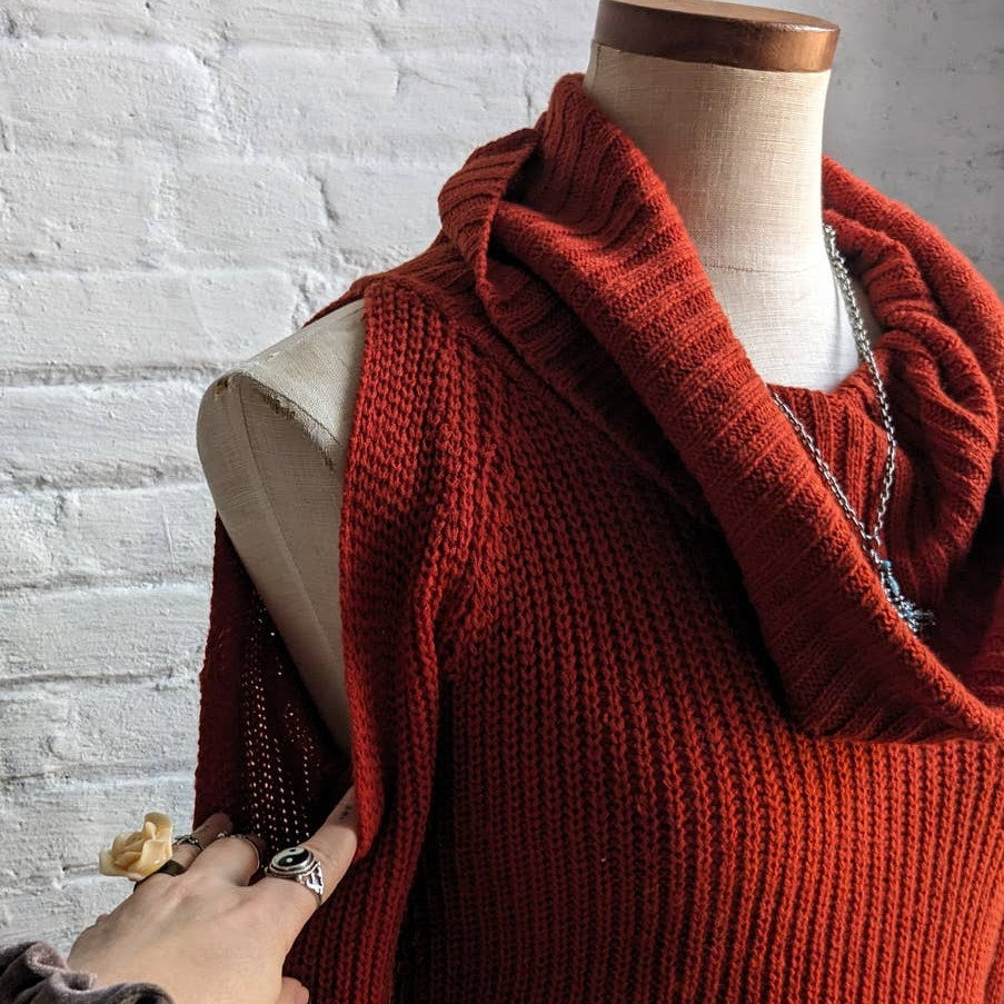 Vintage Red Chunky Knit Sweater Dress Sexy Minimalist Chic Cutout Mini Dress