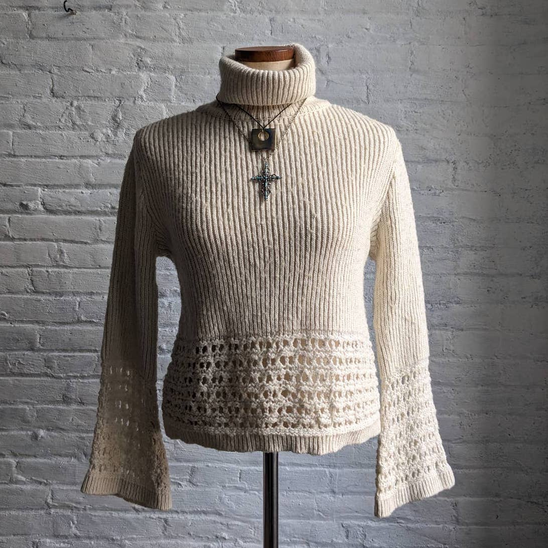 Anthropologie Fairycore Wool Knit Sweater Coquette Romantic Grunge Crochet Top