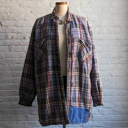 90s Vintage Grunge Plaid Flannel Utility Blanket Thermal Oversize Coat Jacket